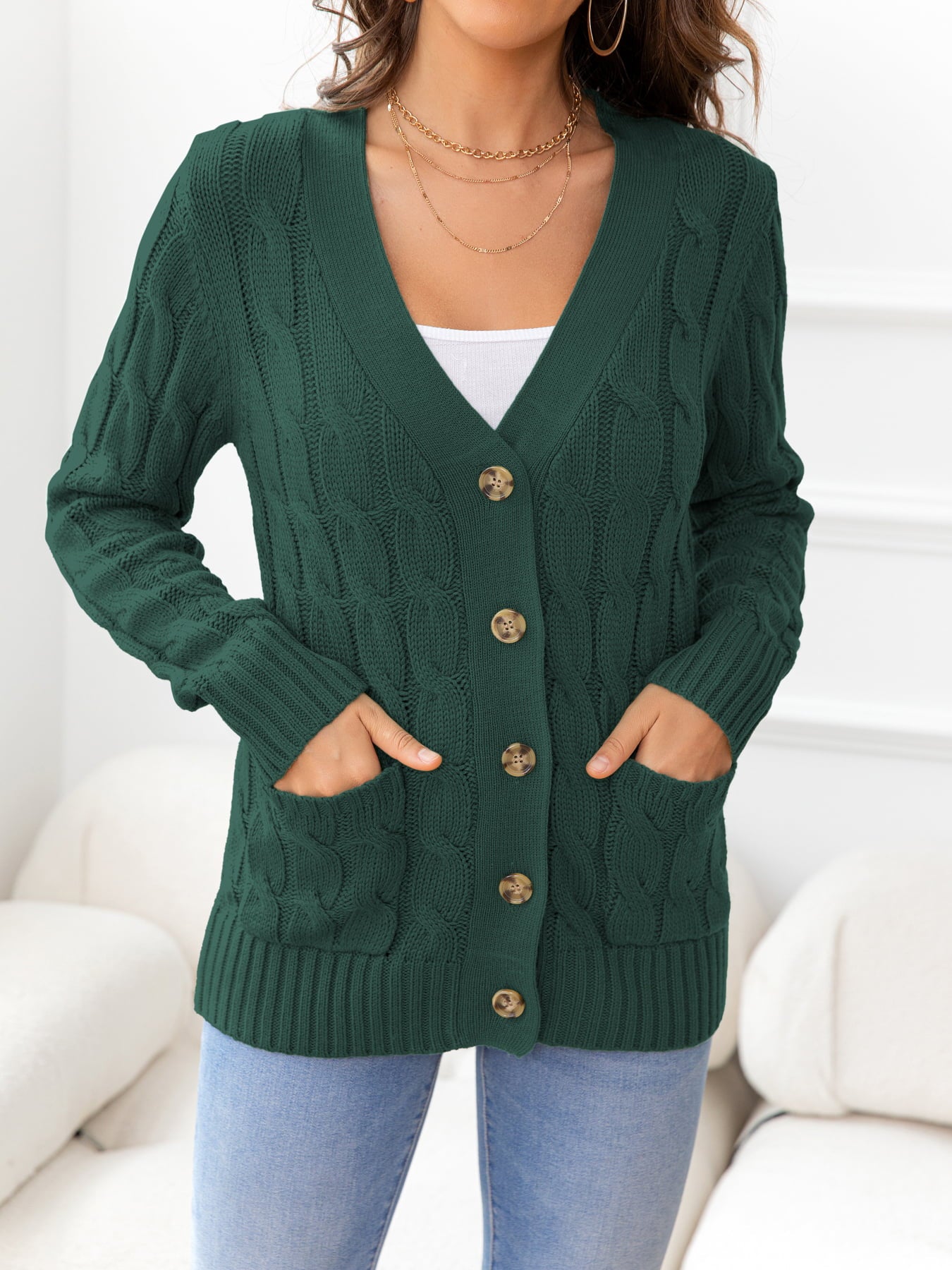 Button Down Cable-Knit Cardigan-Angel Casuals