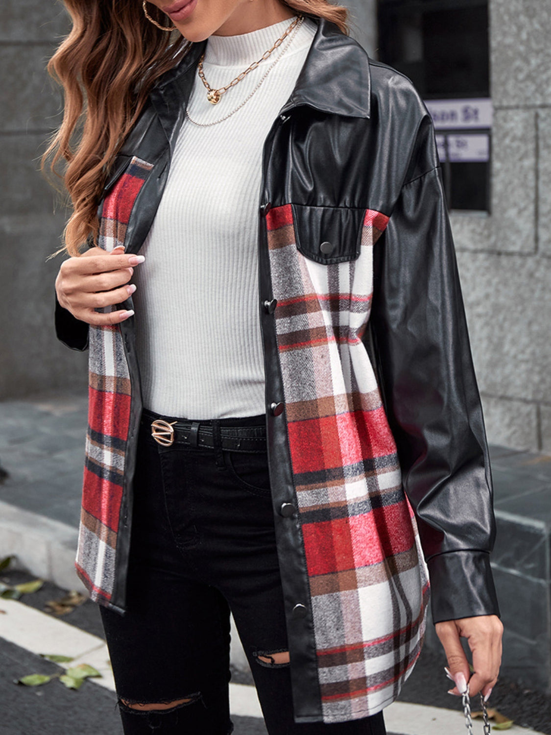 Ivy Lane Plaid Button Up Dropped Shoulder Jacket-Angel Casuals