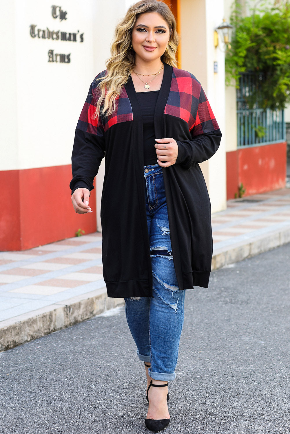 Plus Size Open Front Dropped Shoulder Cardigan-Angel Casuals