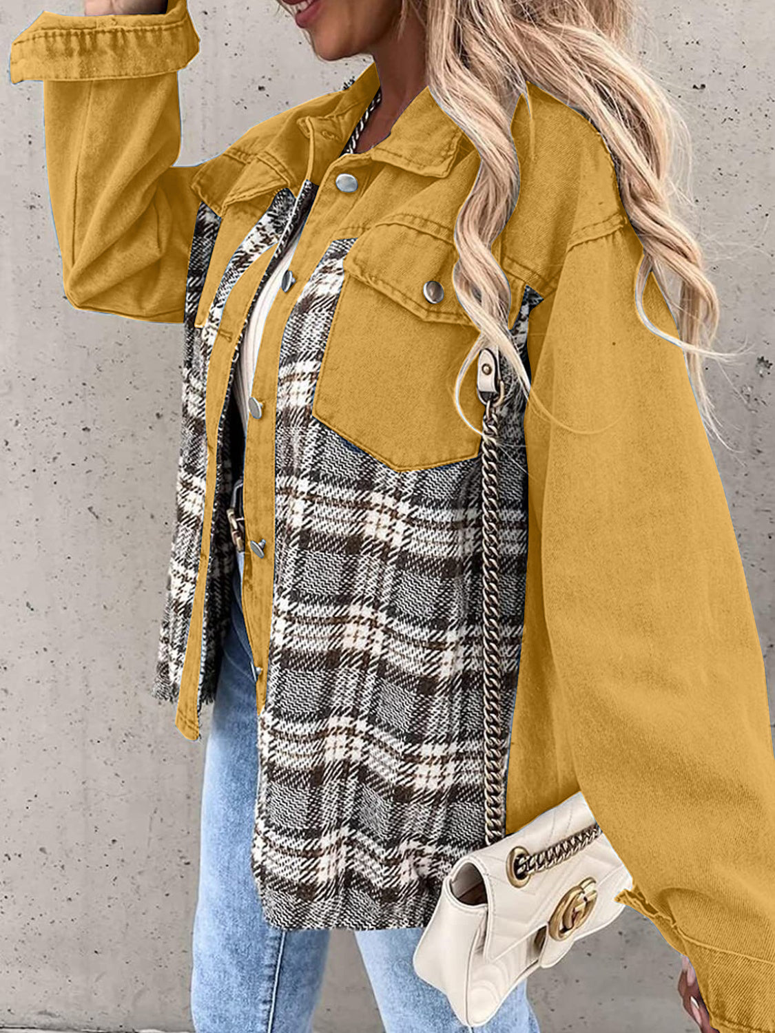 Plaid Button Up Dropped Shoulder Jacket-Angel Casuals