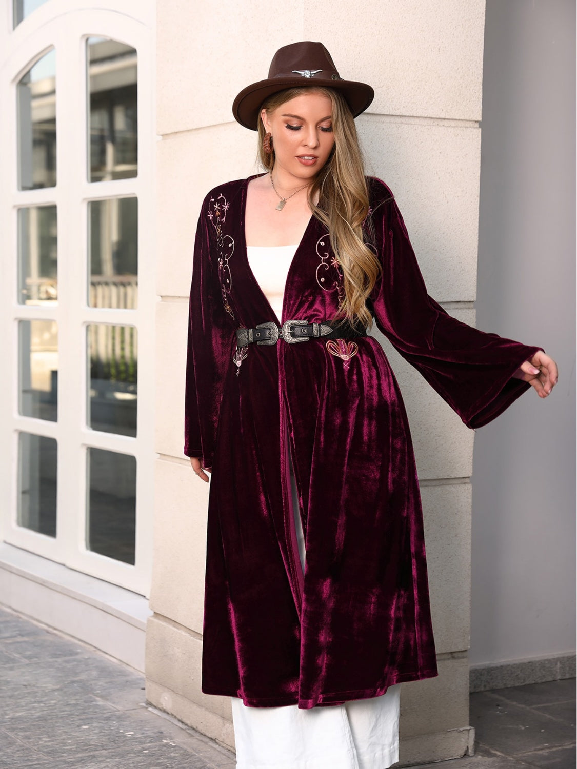 Plus Size Printed Open Front Long Sleeve Cardigan-Angel Casuals