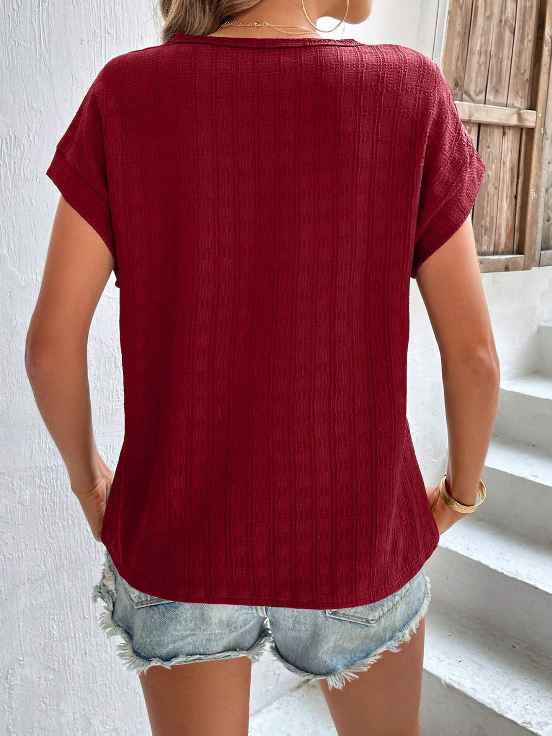 Textured Round Neck Short Sleeve Top-Angel Casuals