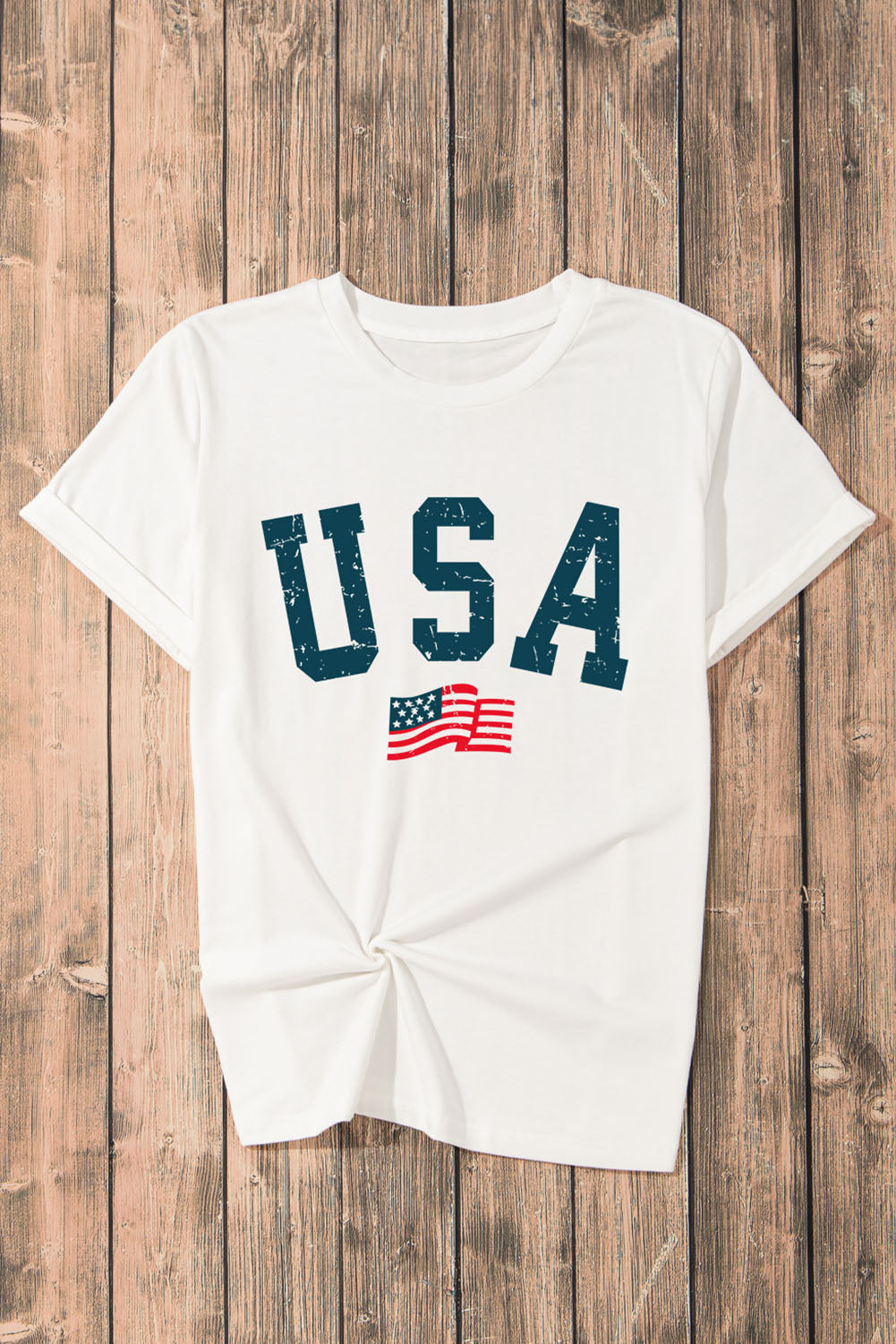 USA Round Neck Short Sleeve T-Shirt-Angel Casuals