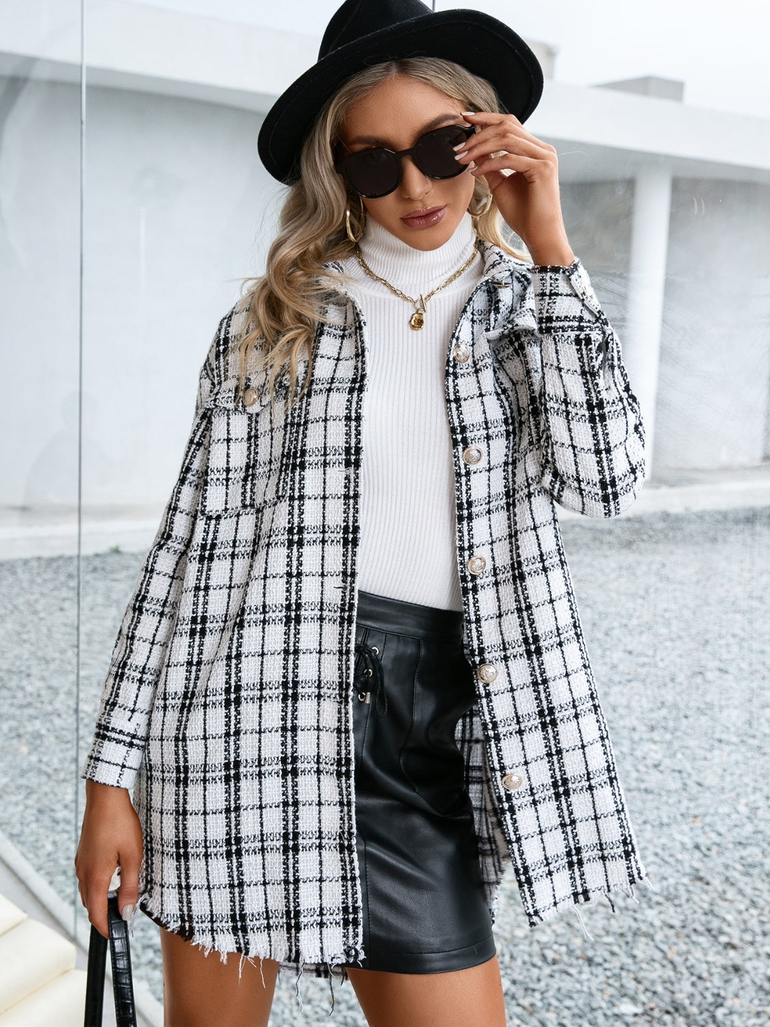 Ivy Lane Plaid Pocketed Button Up Dropped Shoulder Jacket-Angel Casuals