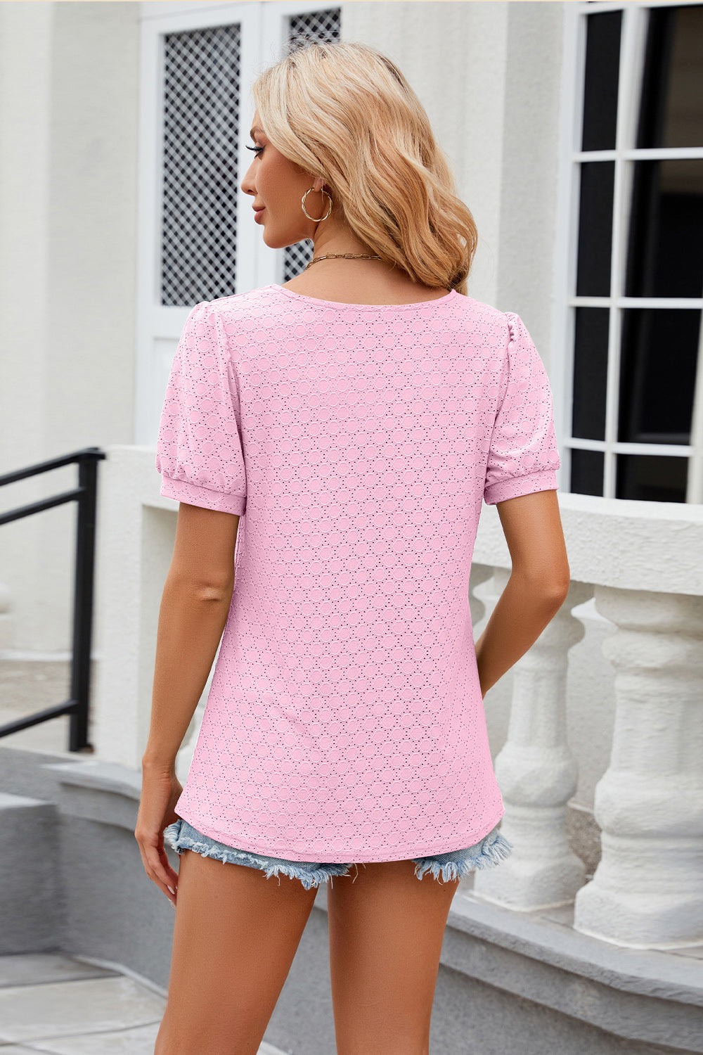 Eyelet Short Sleeve T-Shirt-Angel Casuals