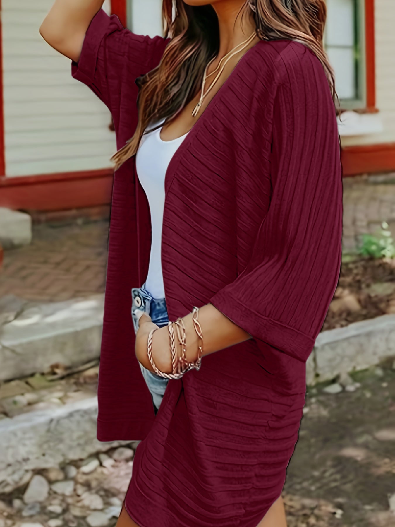 Striped Open Front Knit Cardigan-Angel Casuals