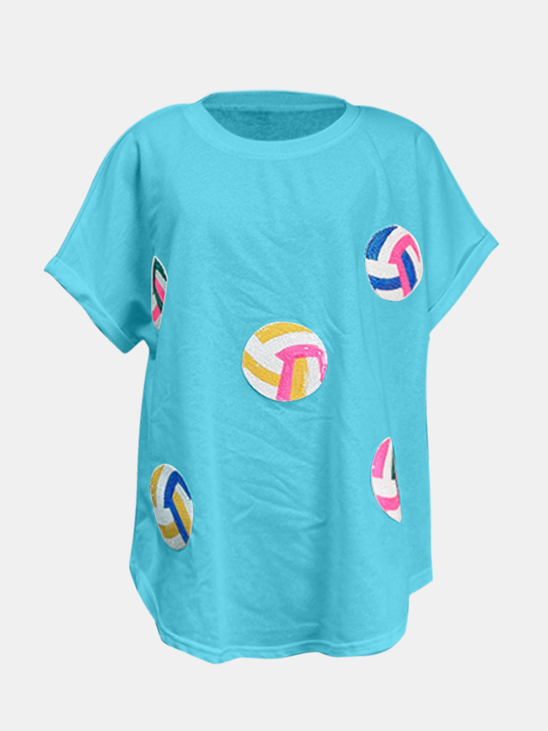 Sequin Round Neck Short Sleeve T-Shirt-Angel Casuals