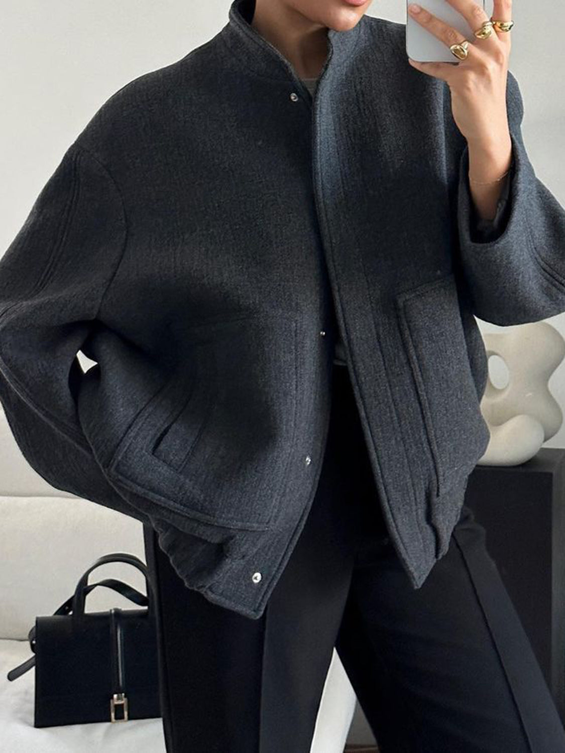 Full Size Snap Down Drop Shoulder Jacket-Angel Casuals