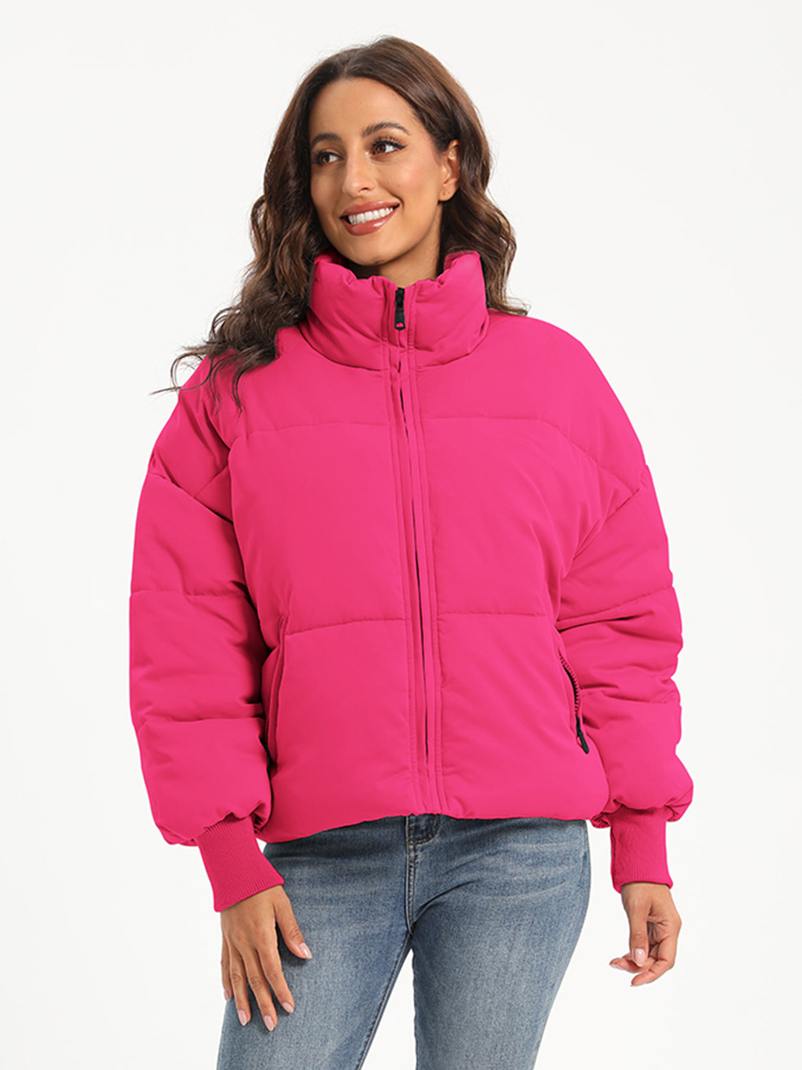 Zip Up Turtleneck Long Sleeve Winter Coat-Angel Casuals