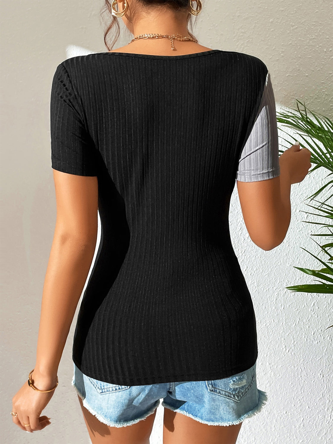 Contrast Cutout Short Sleeve T-Shirt-Angel Casuals