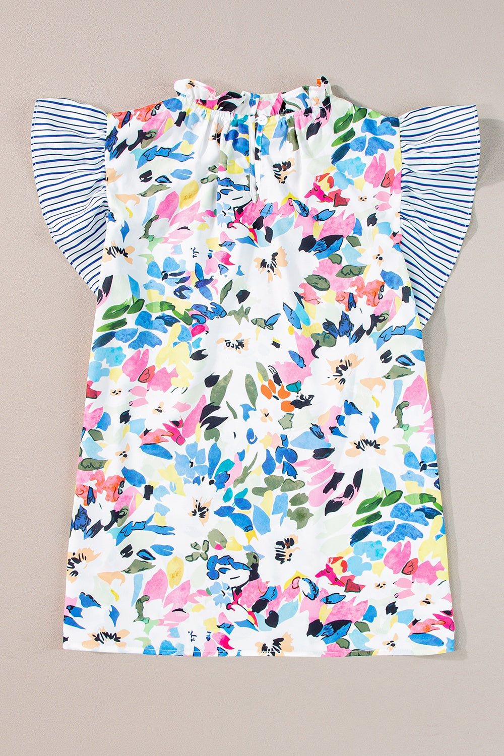 Ruffled Printed Mock Neck Cap Sleeve Blouse-Angel Casuals