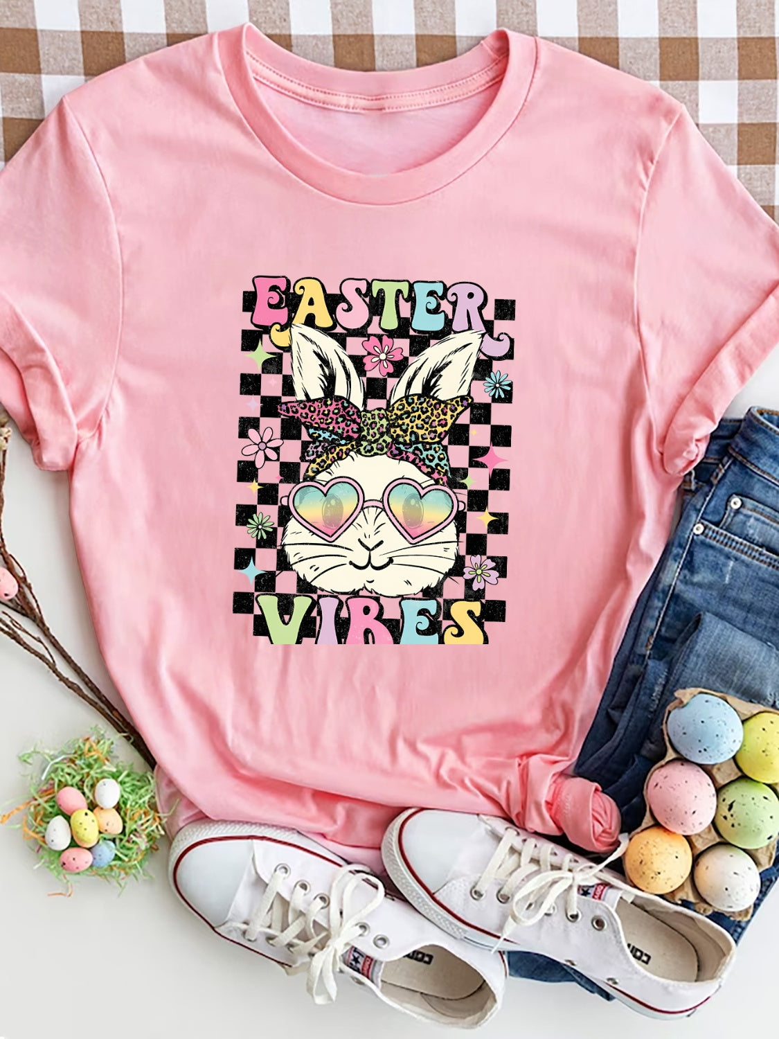 EASTER VIBES Round Neck Short Sleeve T-Shirt-Angel Casuals