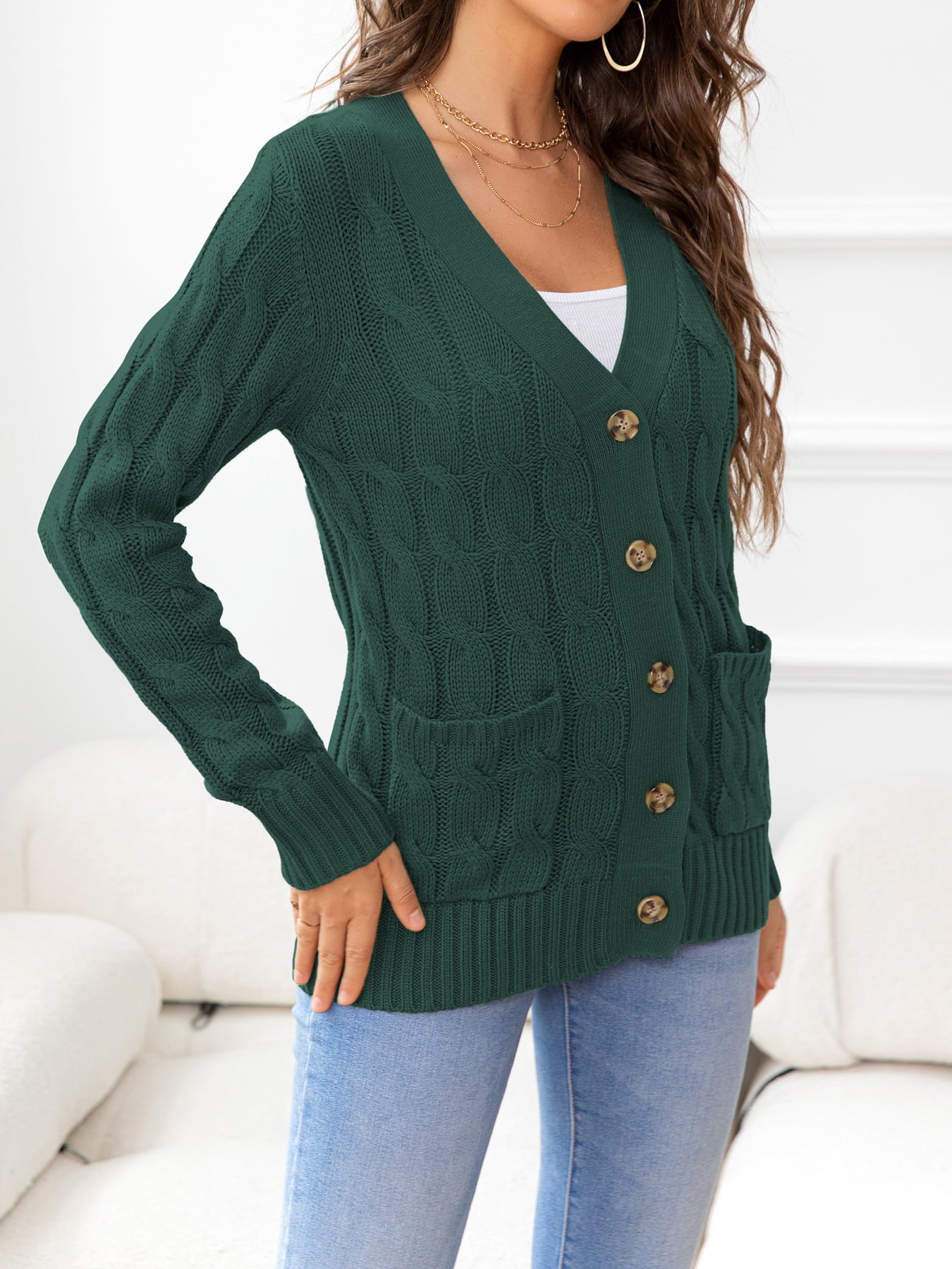 Button Down Cable-Knit Cardigan-Angel Casuals