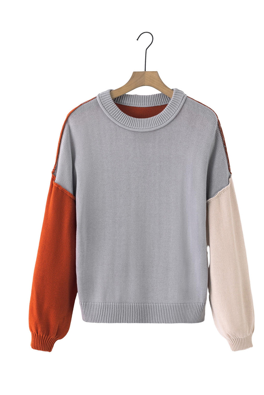 Contrast Round Neck Dropped Shoulder Sweater-Angel Casuals