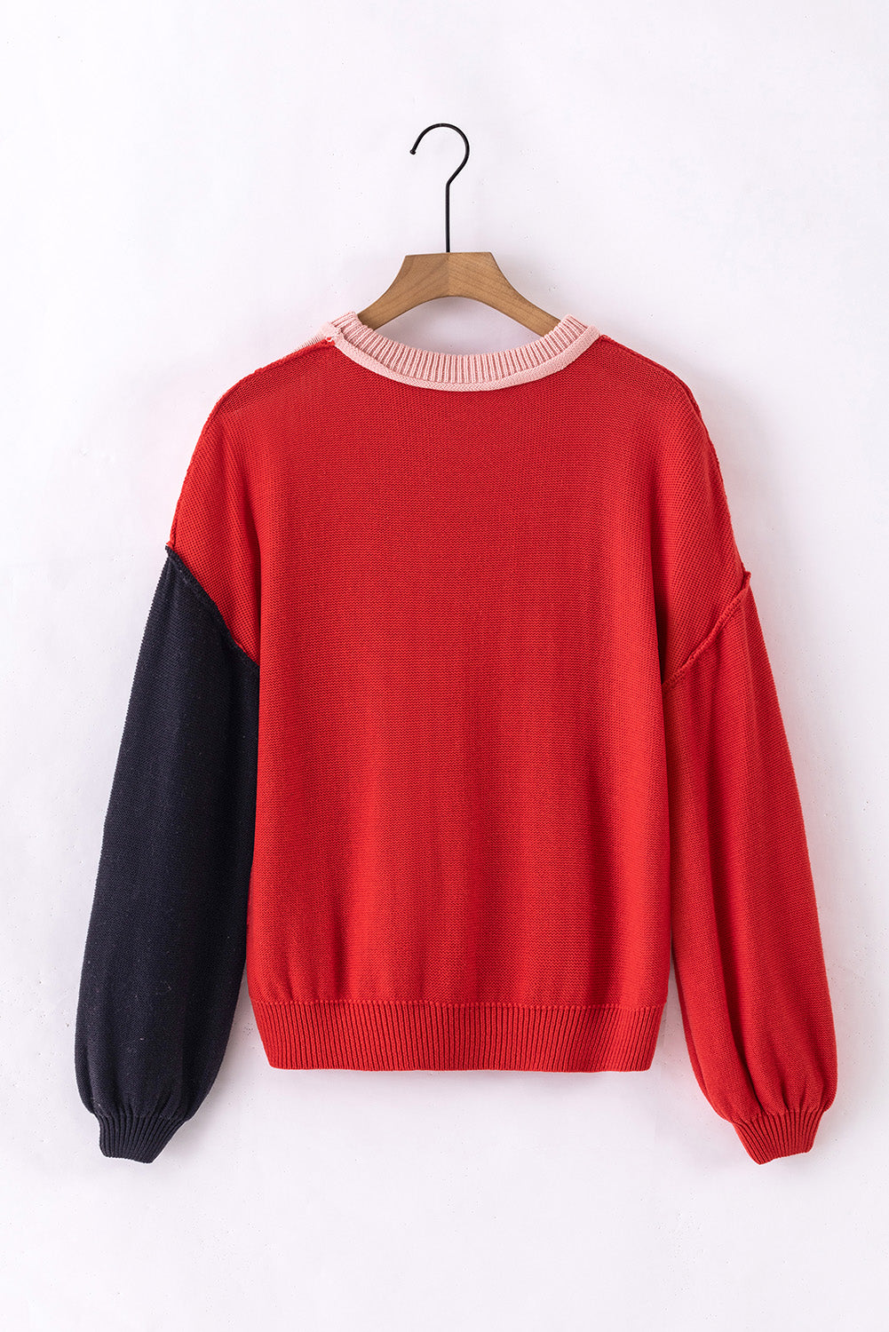 Contrast Round Neck Dropped Shoulder Sweater-Angel Casuals
