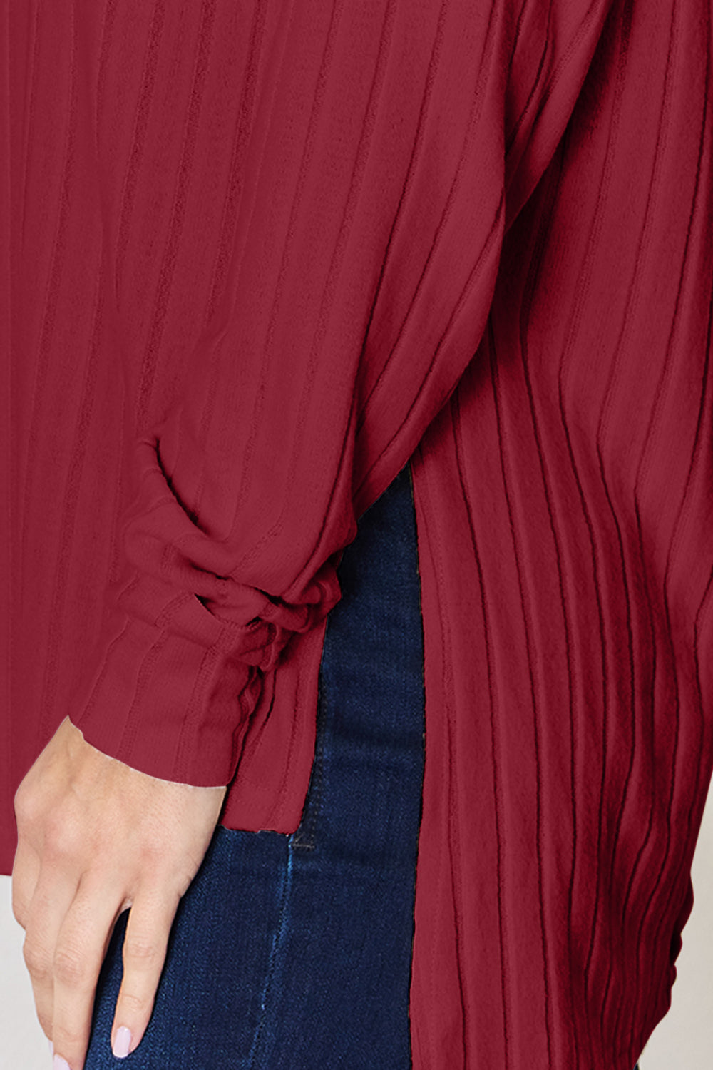 Basic Bae Full Size Ribbed Round Neck Slit T-Shirt-Angel Casuals