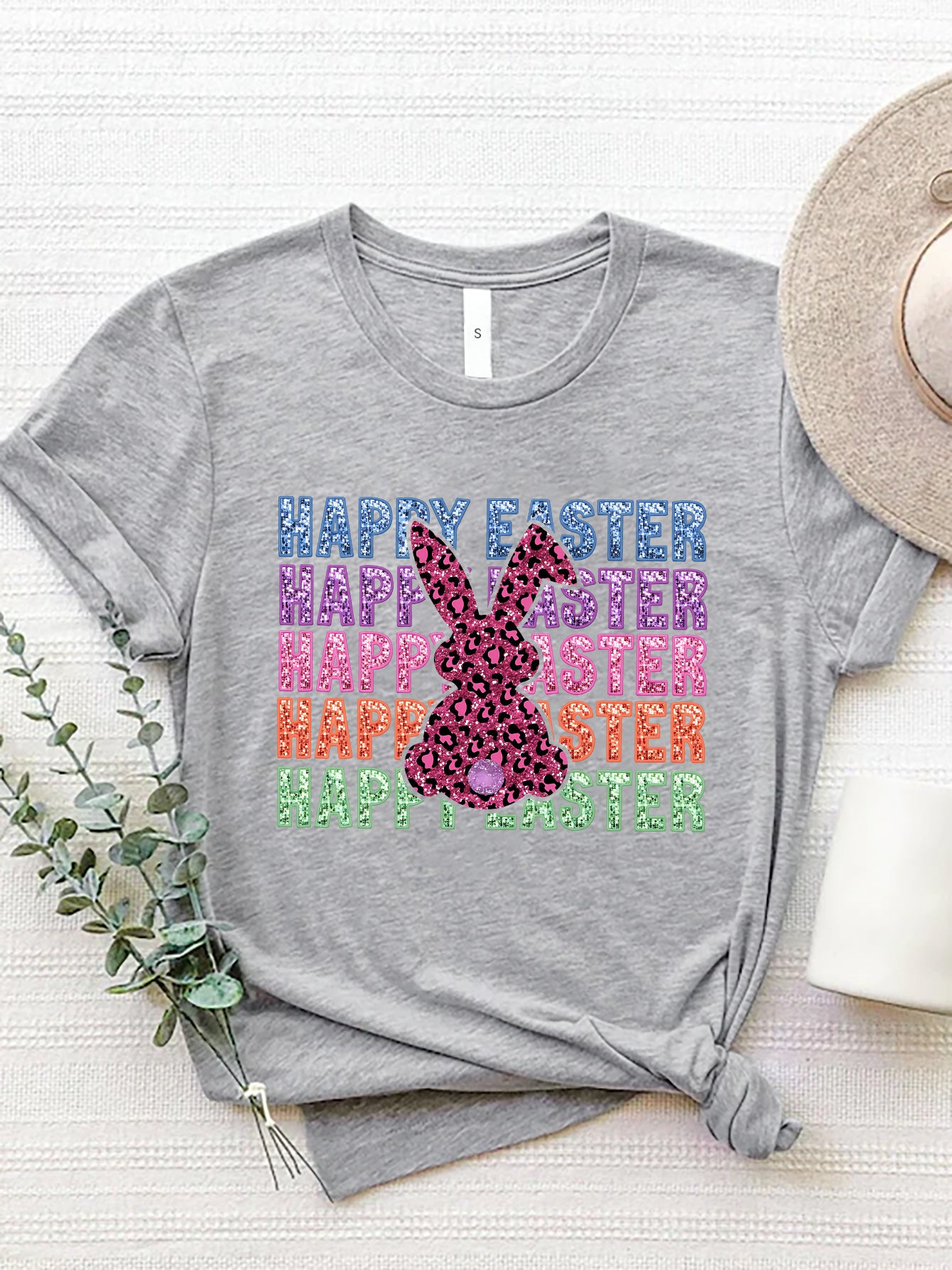 HAPPY EASTER Round Neck Short Sleeve T-Shirt-Angel Casuals