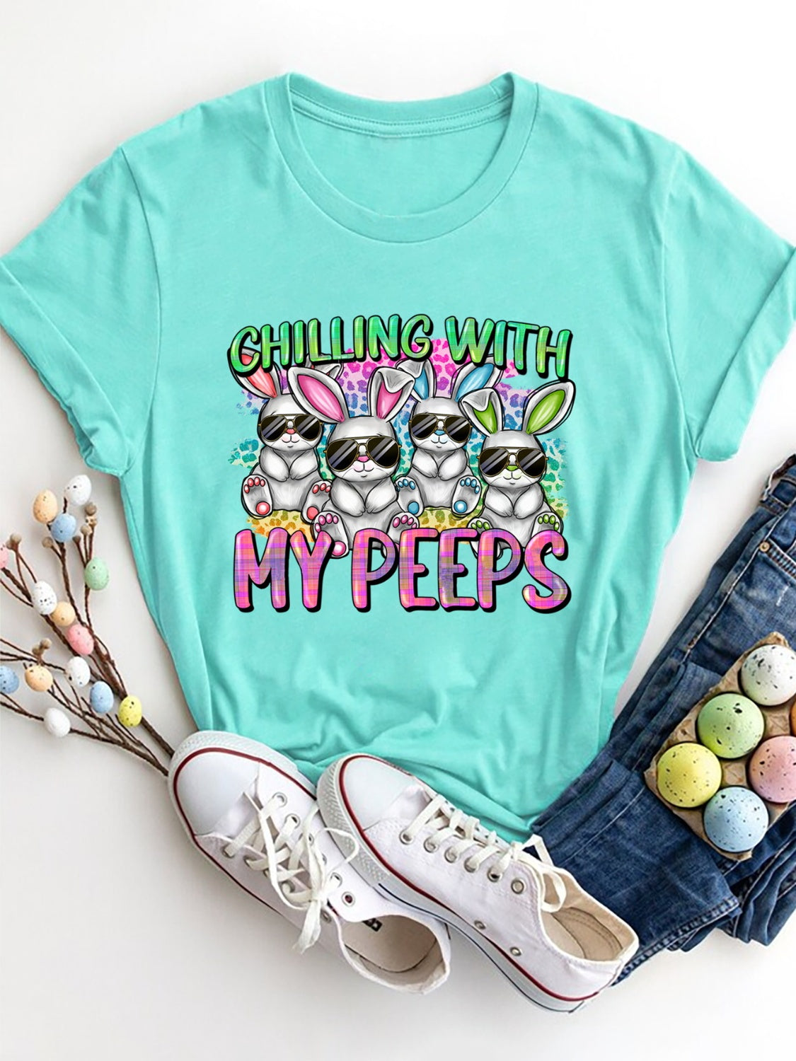 CHILLING WITH MY PEEPS Round Neck T-Shirt-Angel Casuals