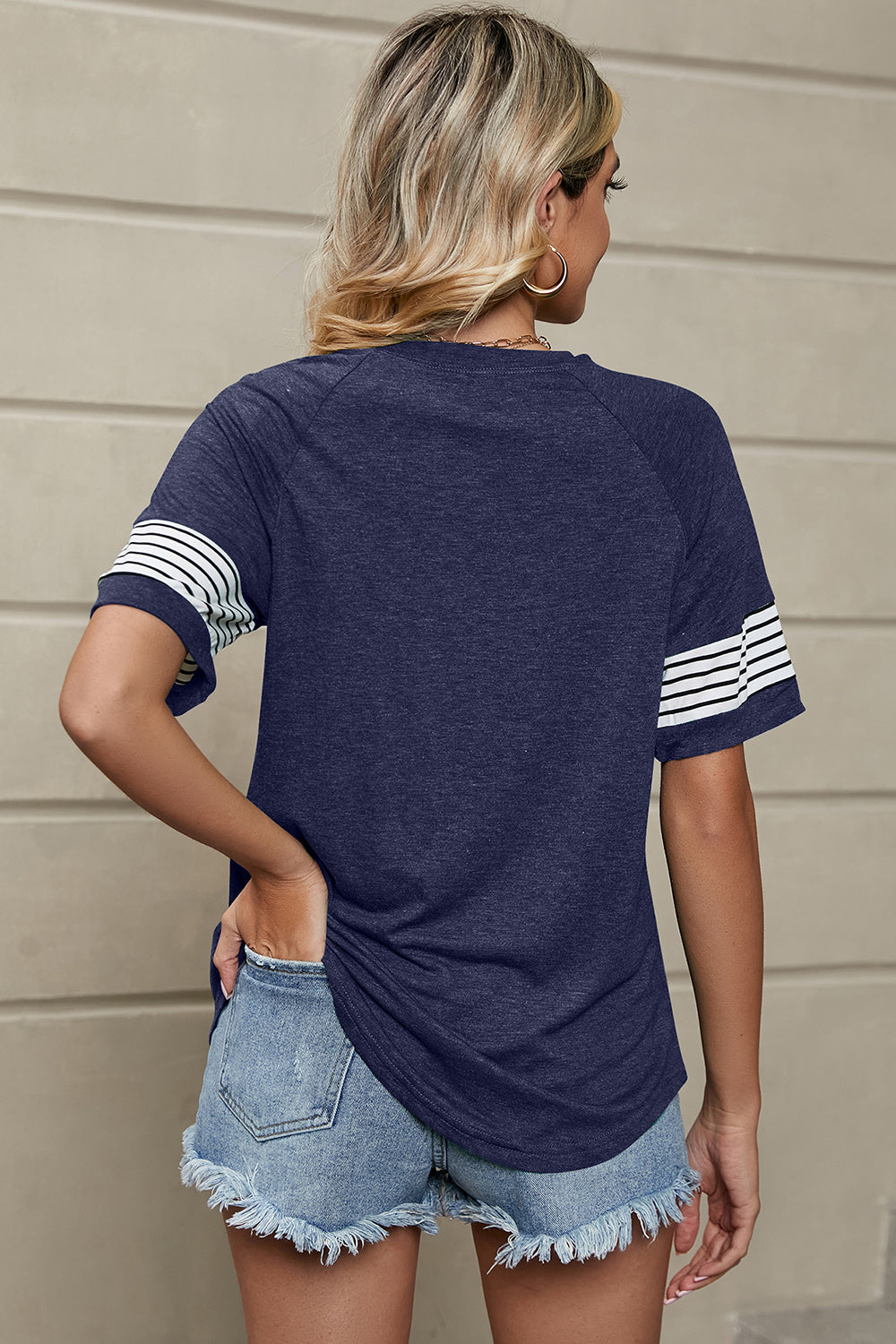 Striped Round Neck Short Sleeve T-Shirt-Angel Casuals