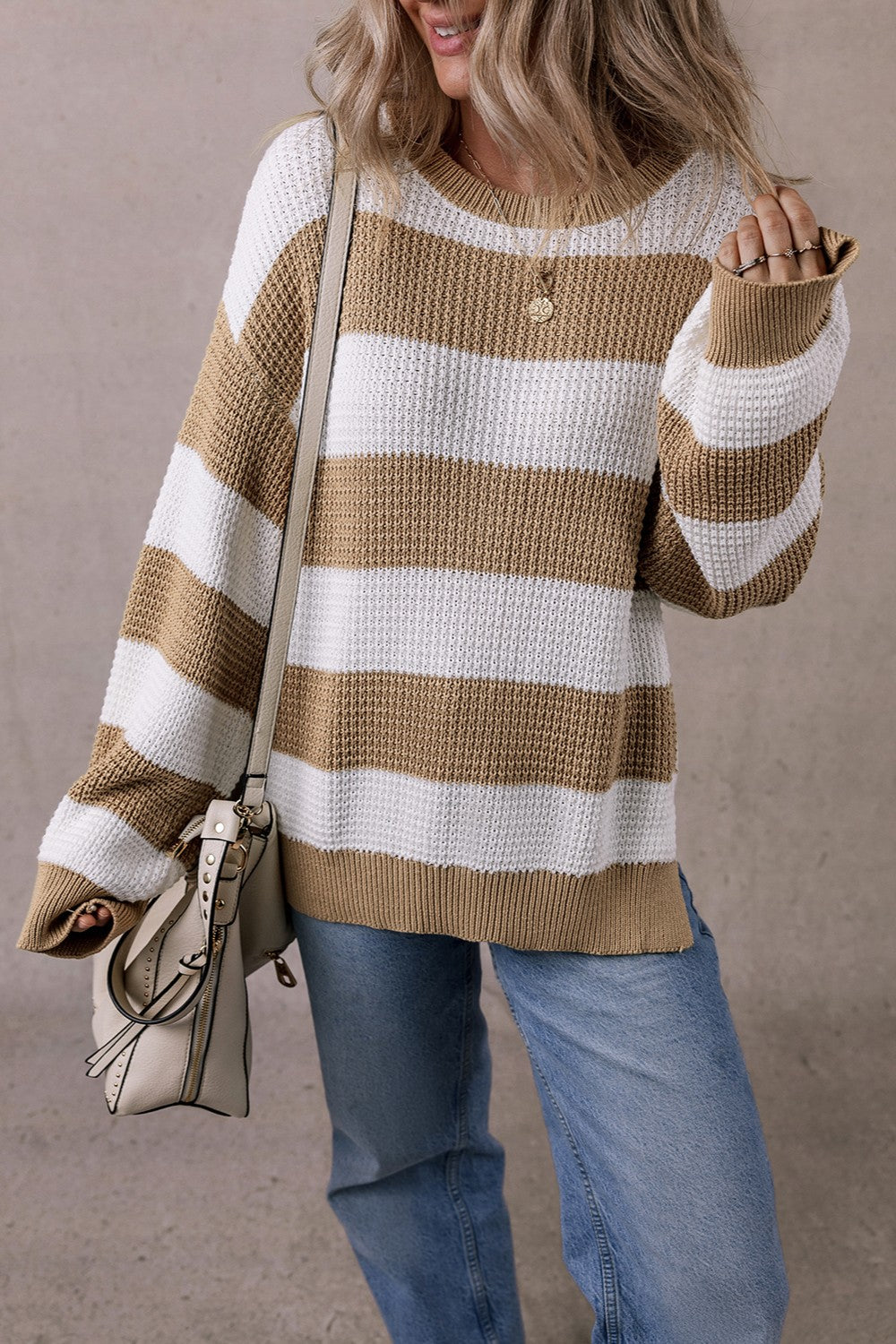 Color Block Round Neck Sweater-Angel Casuals