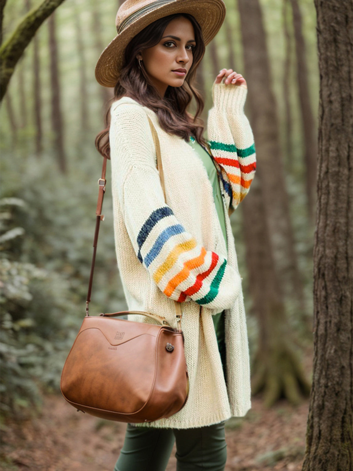 Striped Open Front Long Sleeve Cardigan-Angel Casuals