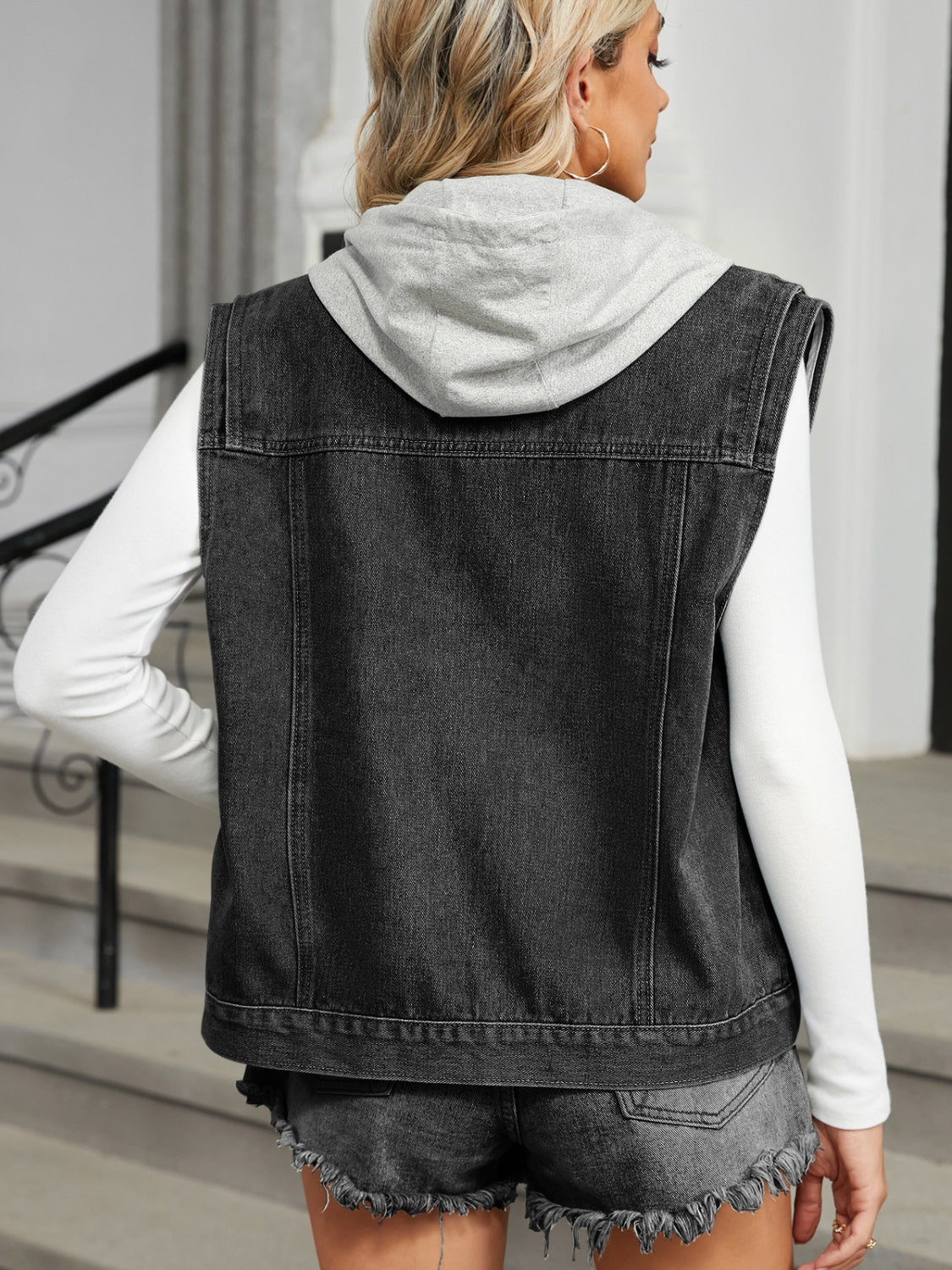 Pocketed Button Up Sleeveless Denim Jacket-Angel Casuals