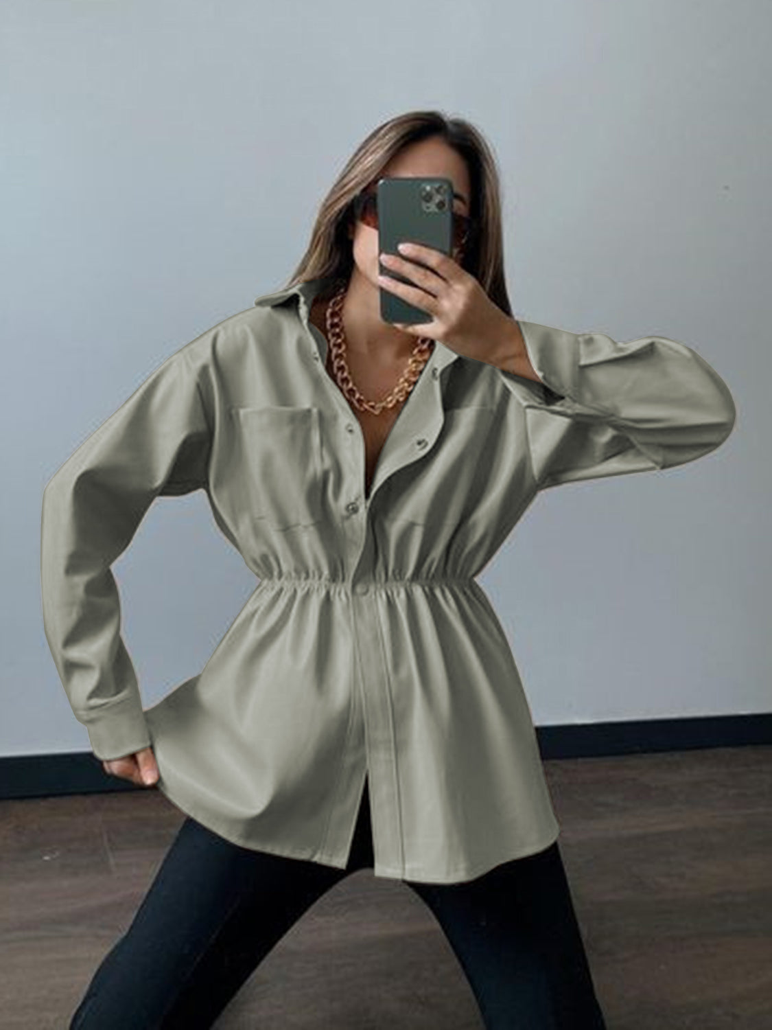 Snap Down Collared Jacket-Angel Casuals