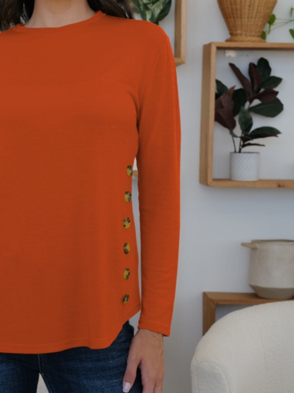 FAM-FAM Round Neck Long Sleeve T-Shirt-Angel Casuals