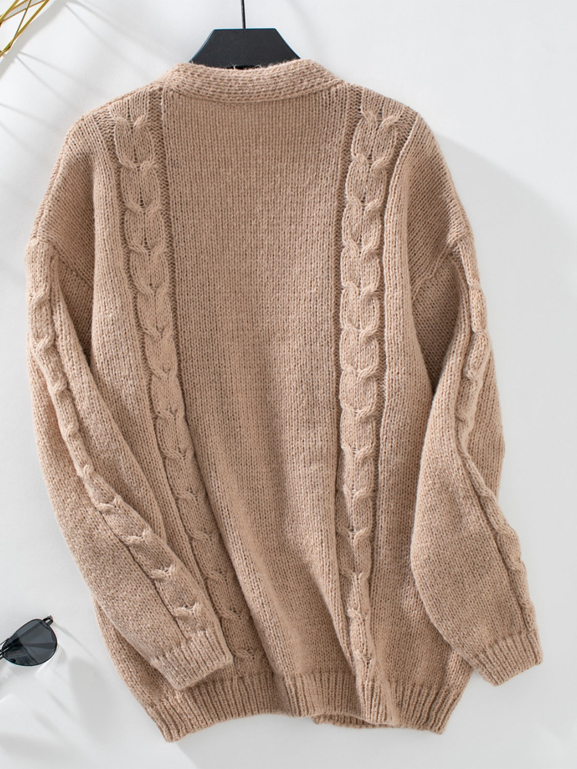 Cable-Knit Open Front Long Sleeve Cardigan-Angel Casuals