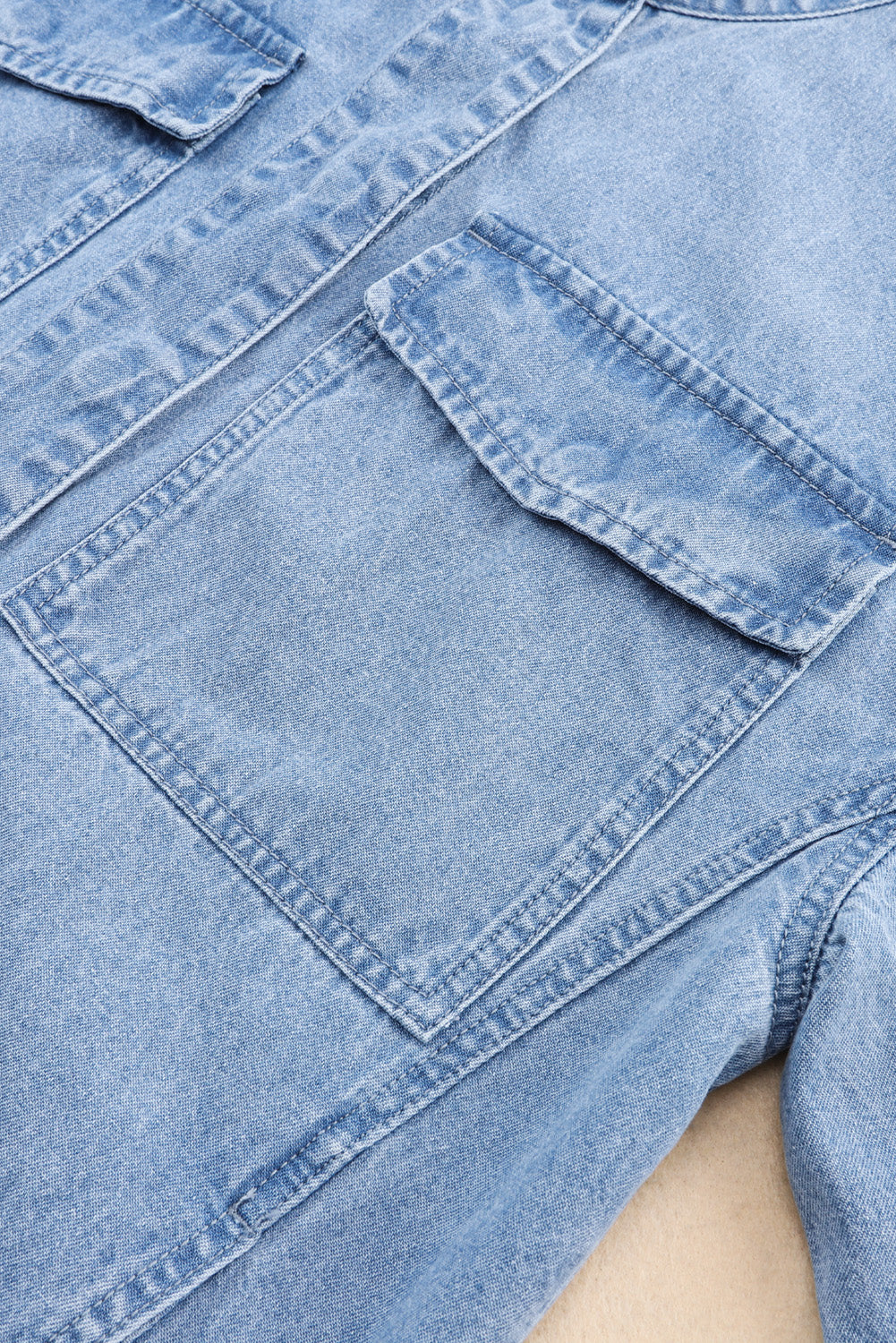 Drawstring Snap Down Denim Jacket with Chest Pockets-Angel Casuals