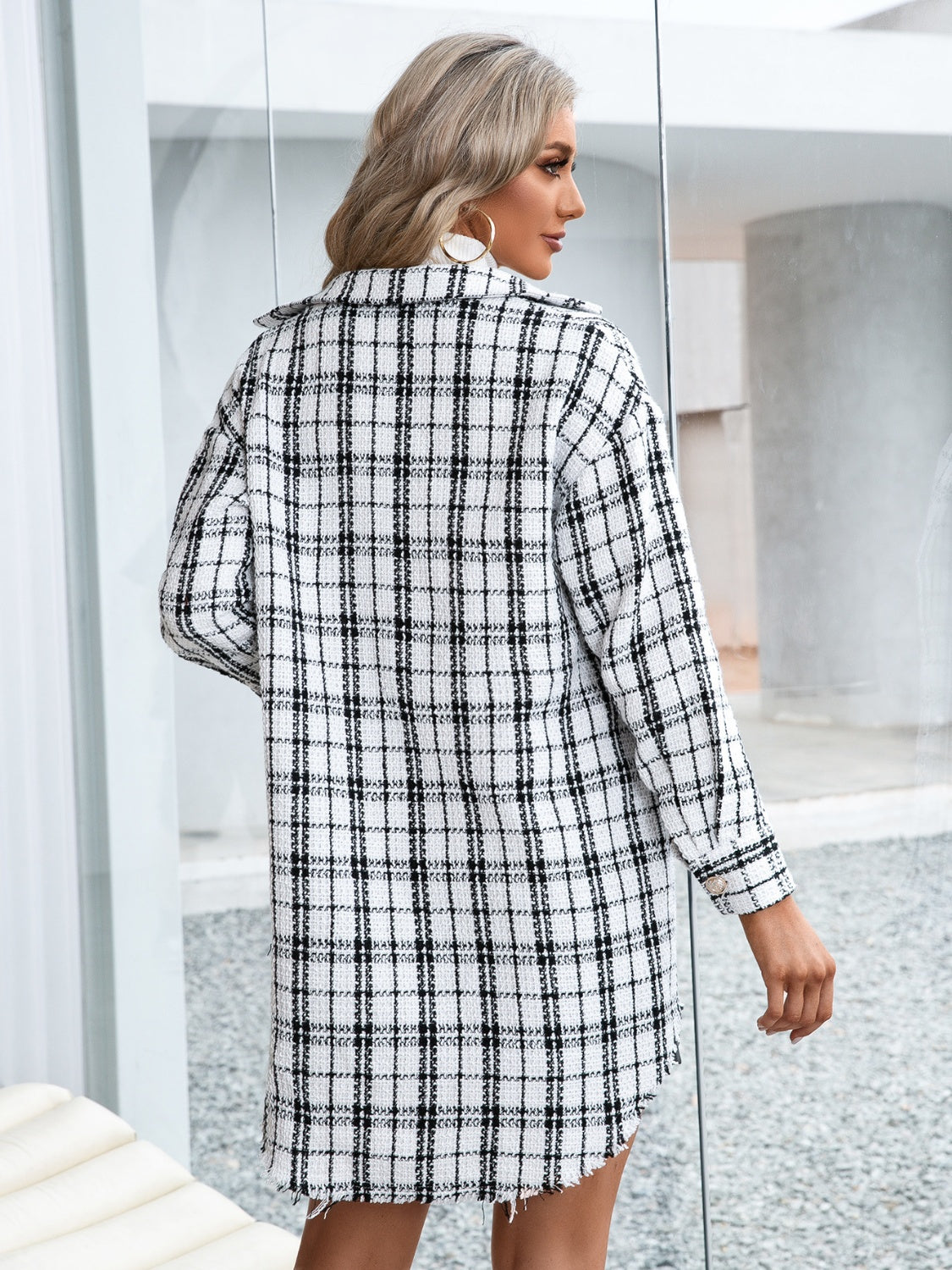 Ivy Lane Plaid Pocketed Button Up Dropped Shoulder Jacket-Angel Casuals