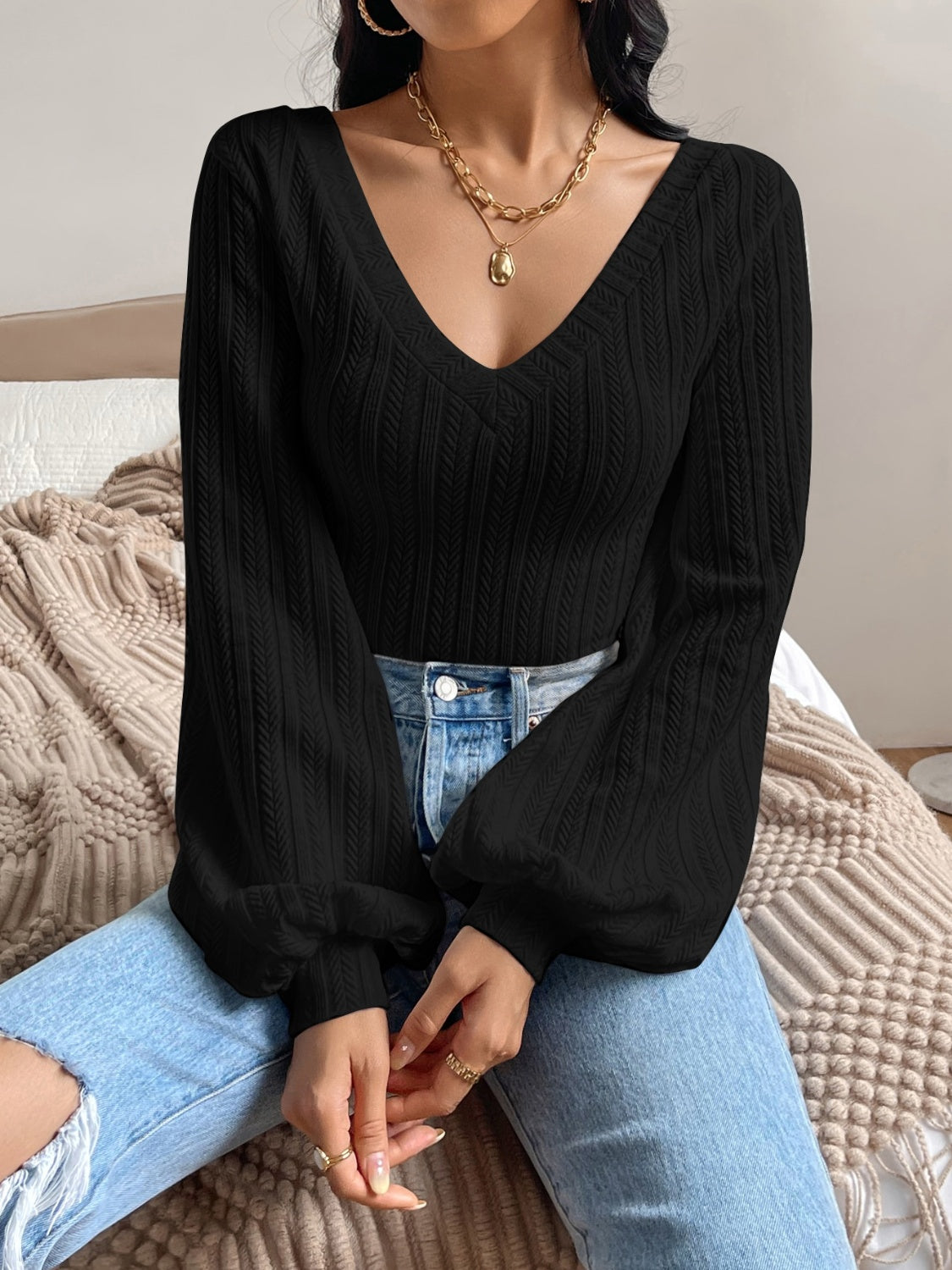 Honey V-Neck Long Sleeve T-Shirt-Angel Casuals