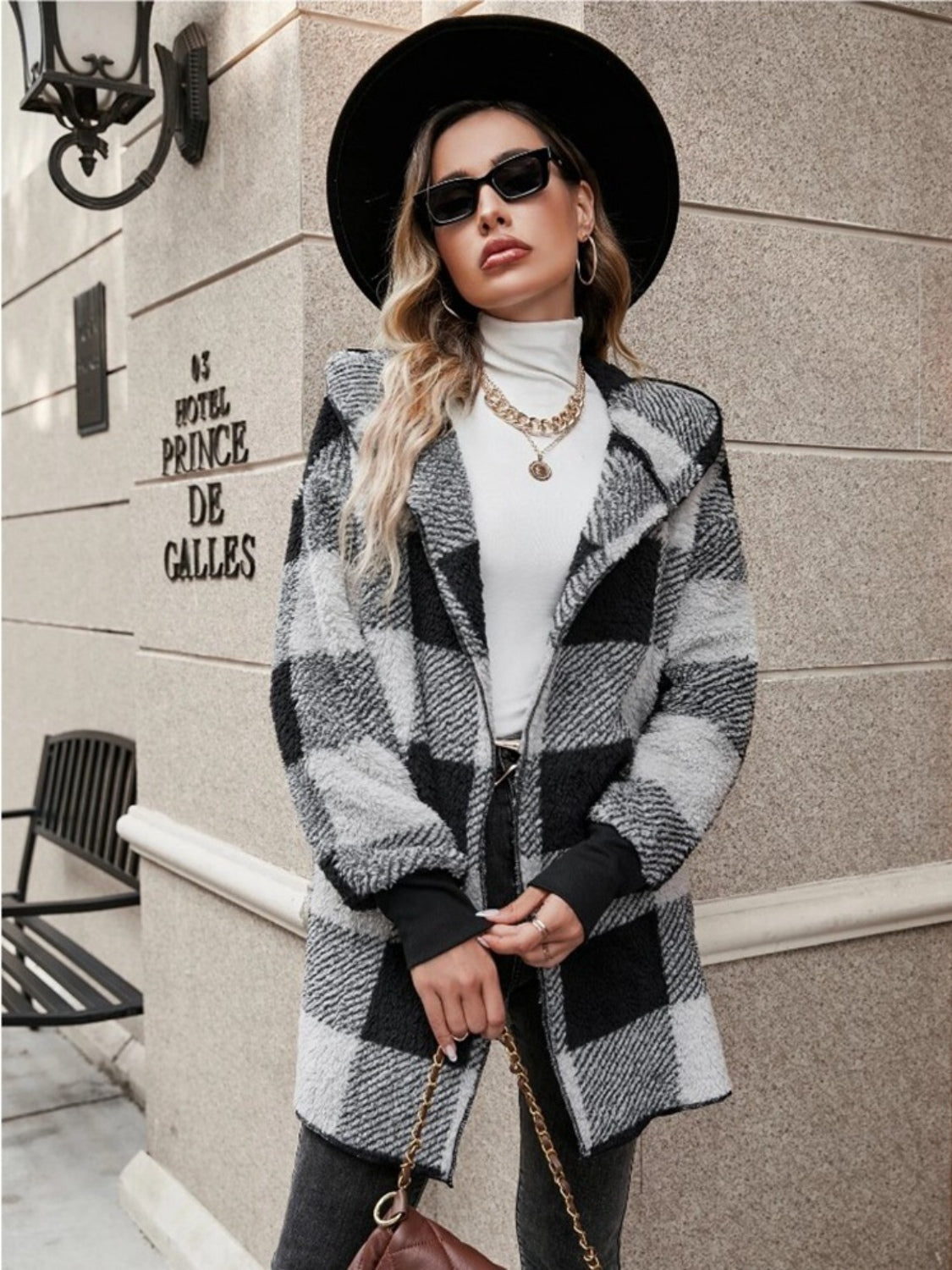 Plaid Long Sleeve Hooded Coat-Angel Casuals