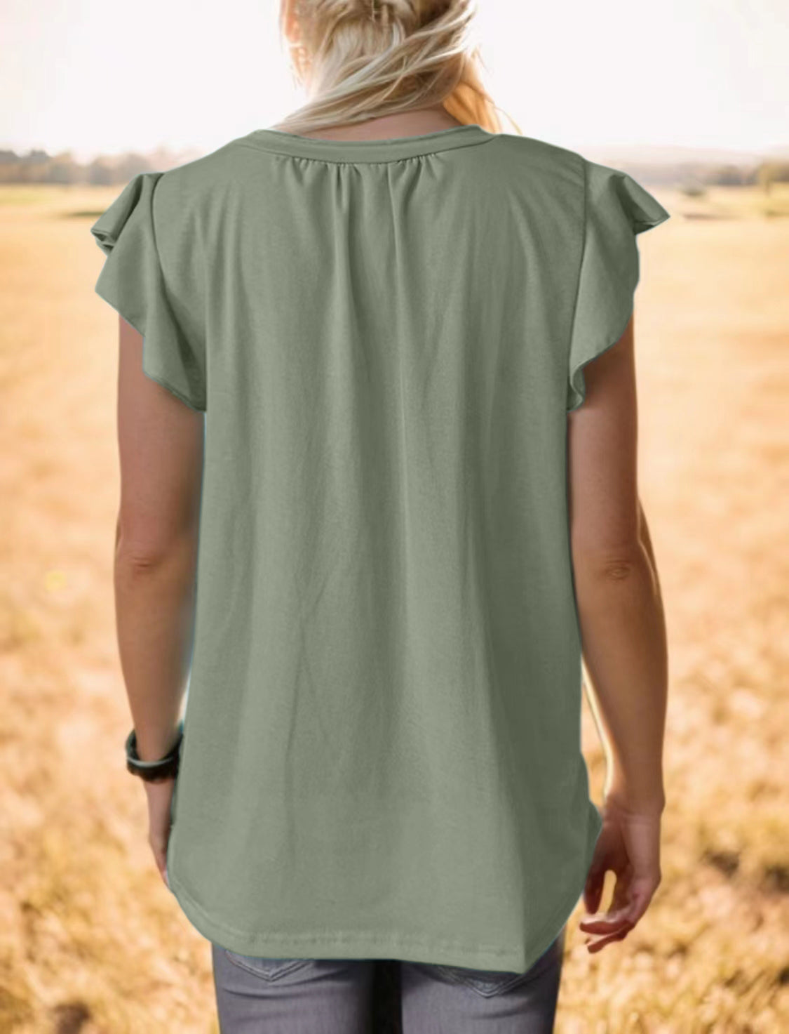 Ruffled Notched Cap Sleeve Tank-Angel Casuals