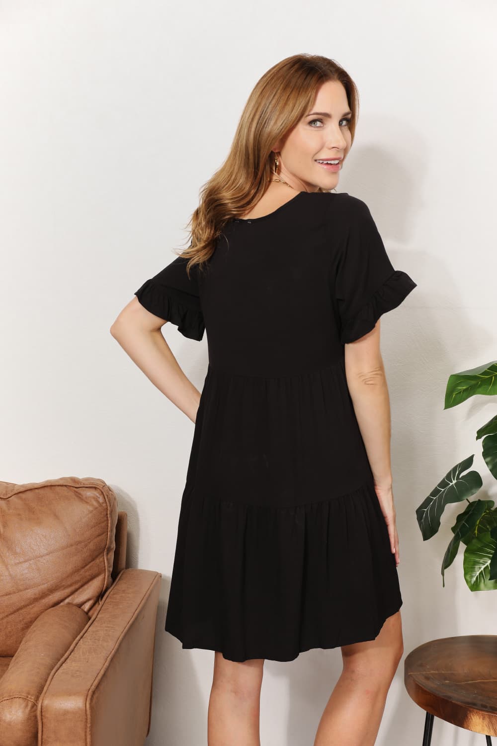 V-Neck Flounce Sleeve Tiered Dress-Angel Casuals
