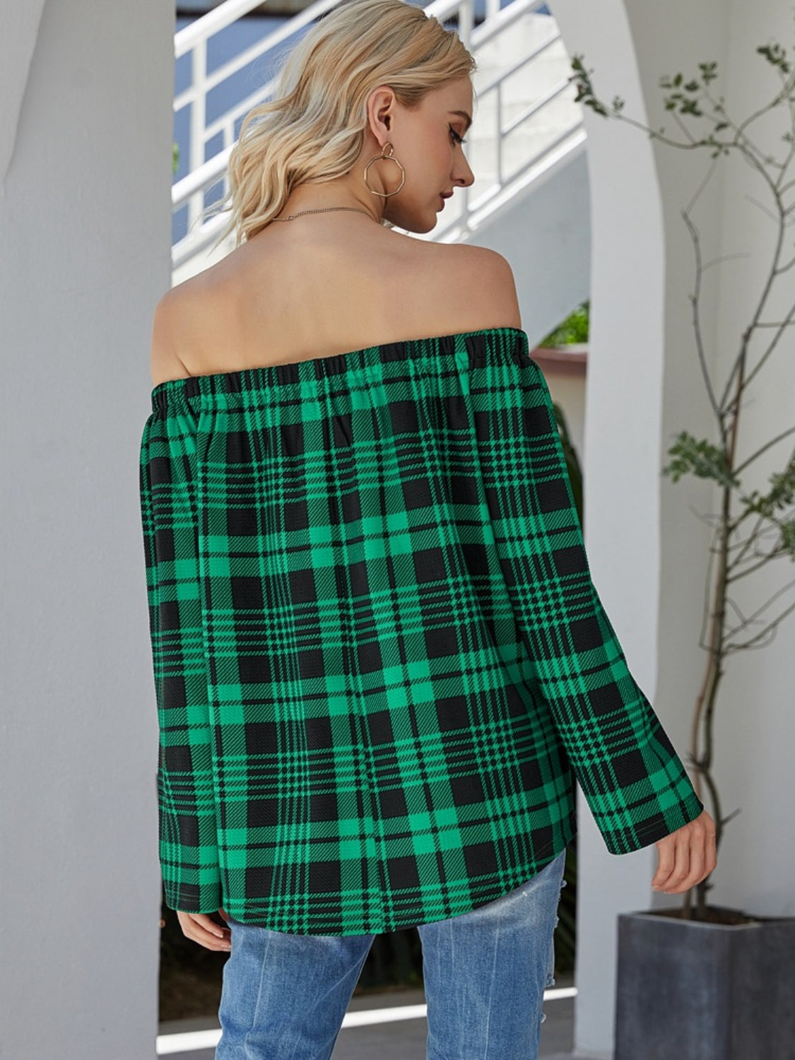 Off-Shoulder Striped Long Sleeve T-Shirt-Angel Casuals