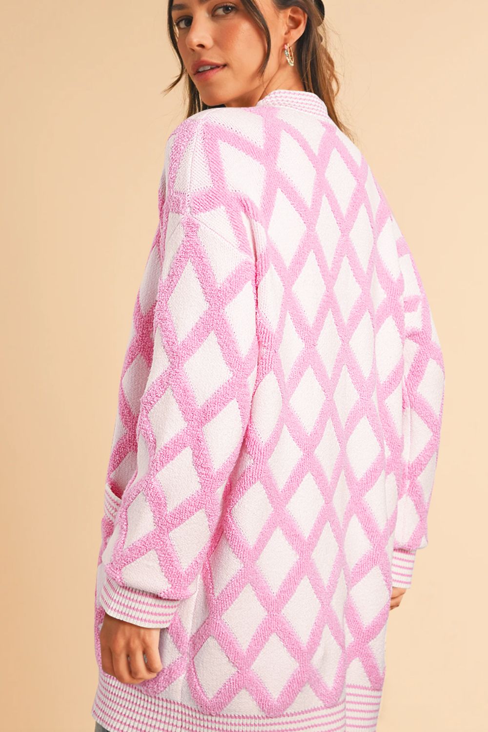 Geometric Open Front Long Sleeve Cardigan-Angel Casuals