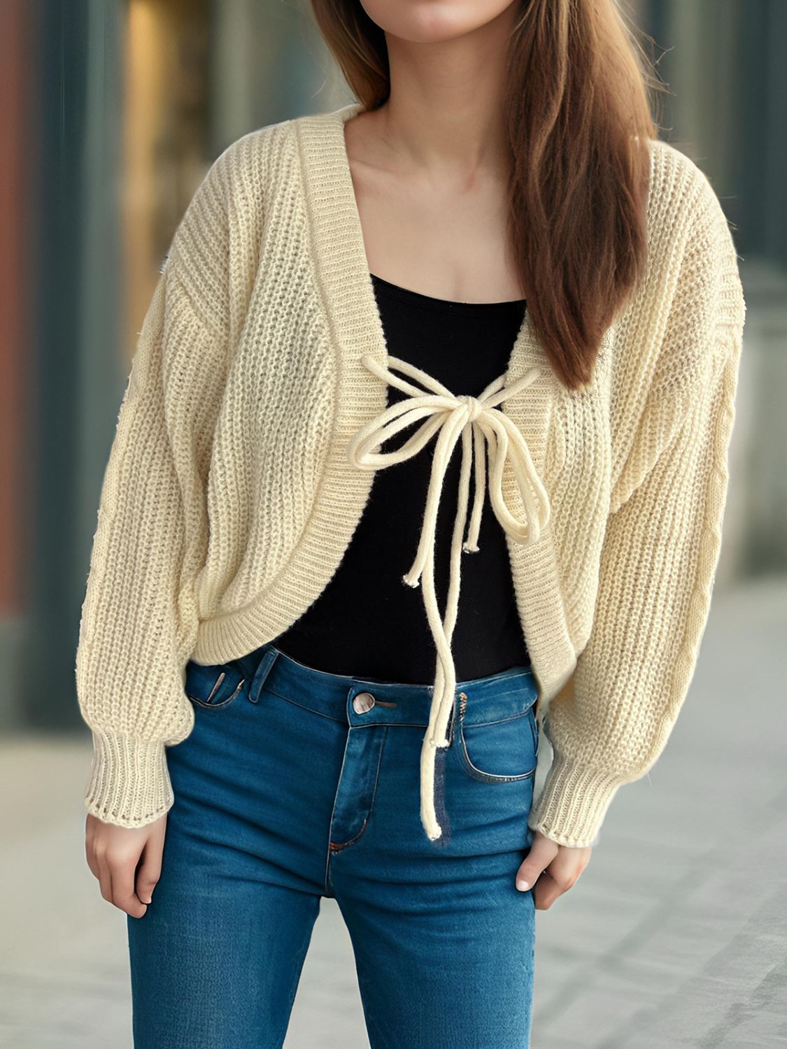 Tied Dropped Shoulder Long Sleeve Cardigan-Angel Casuals