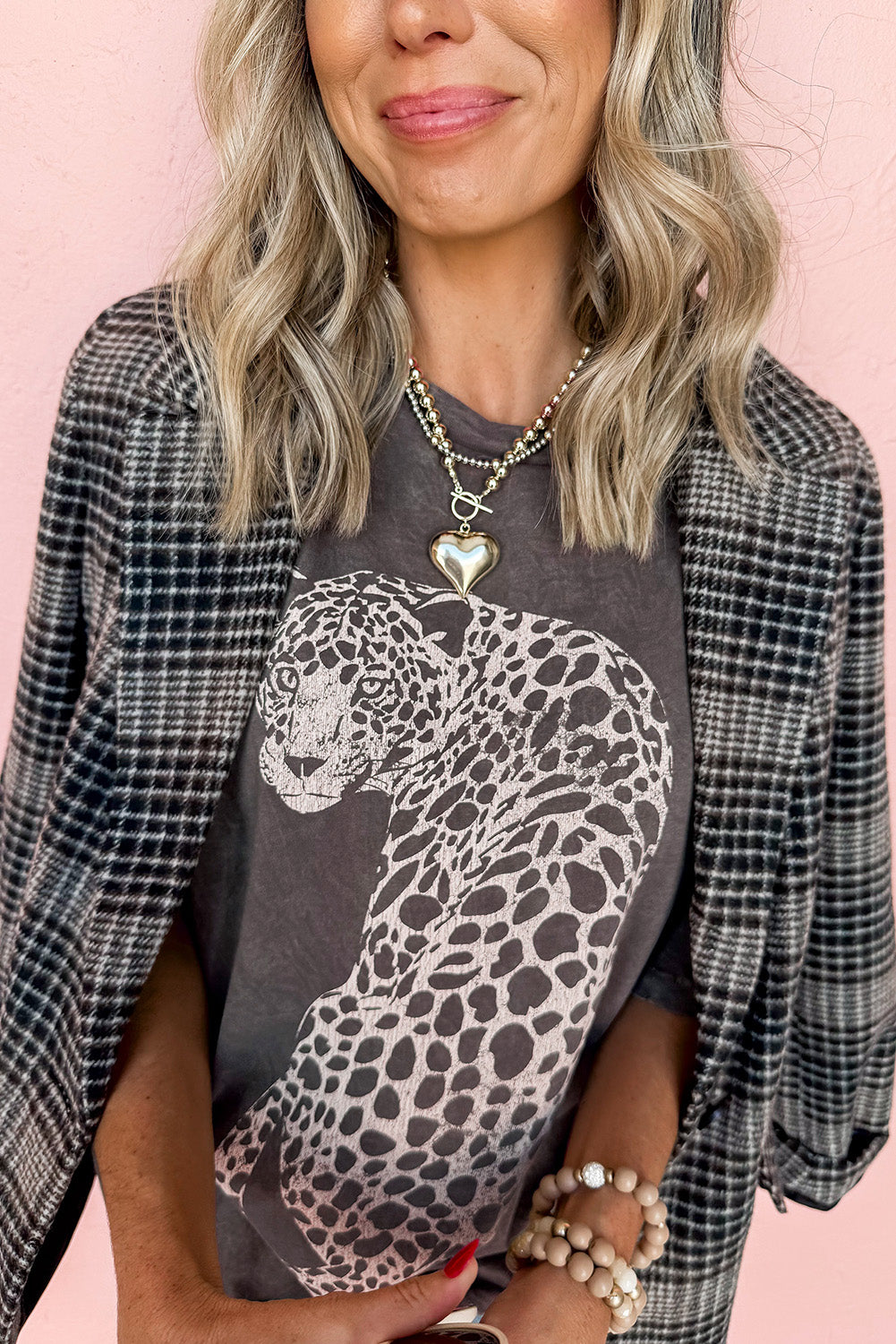 Cheetah Mineral Wash Round Neck Half Sleeve T-Shirt-Angel Casuals