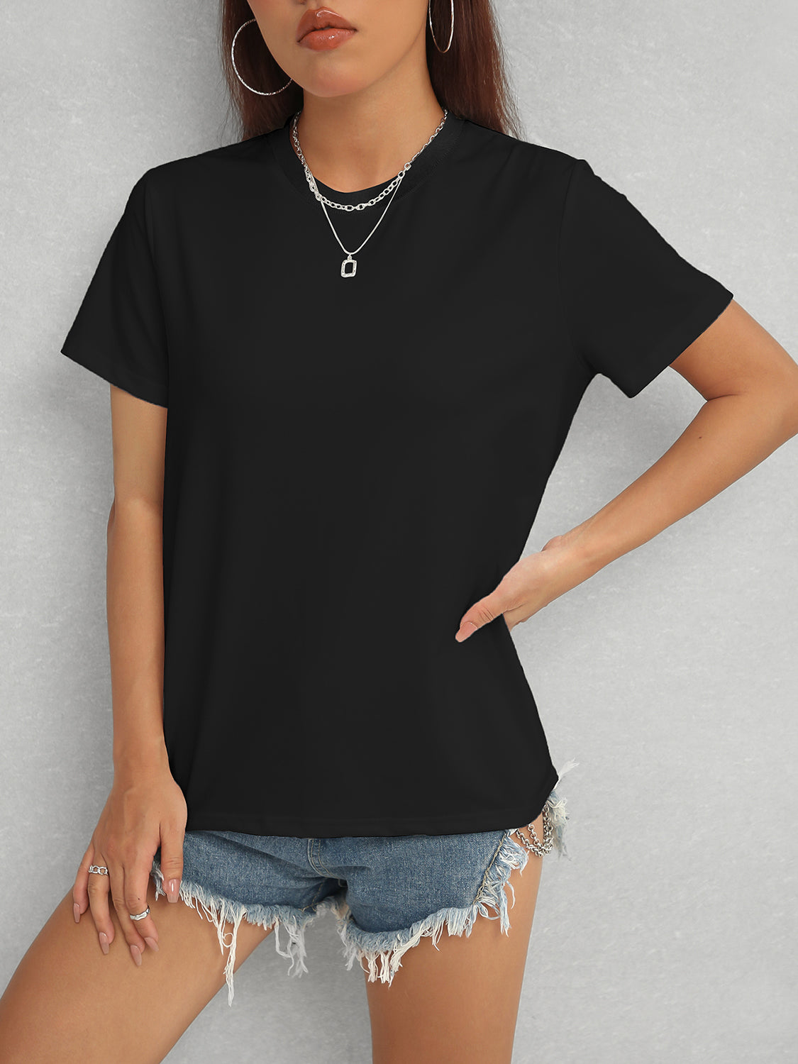 Round Neck Short Sleeve T-Shirt-Angel Casuals