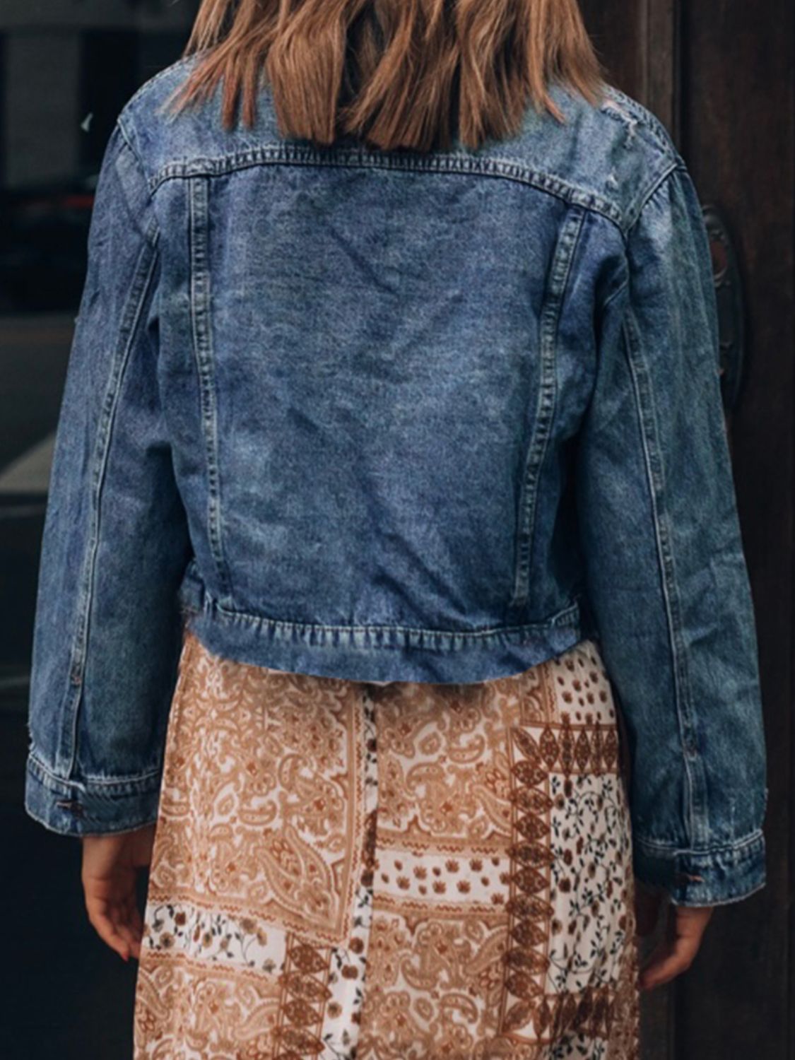 Button Up Collared Neck Distressed Denim Jacket-Angel Casuals