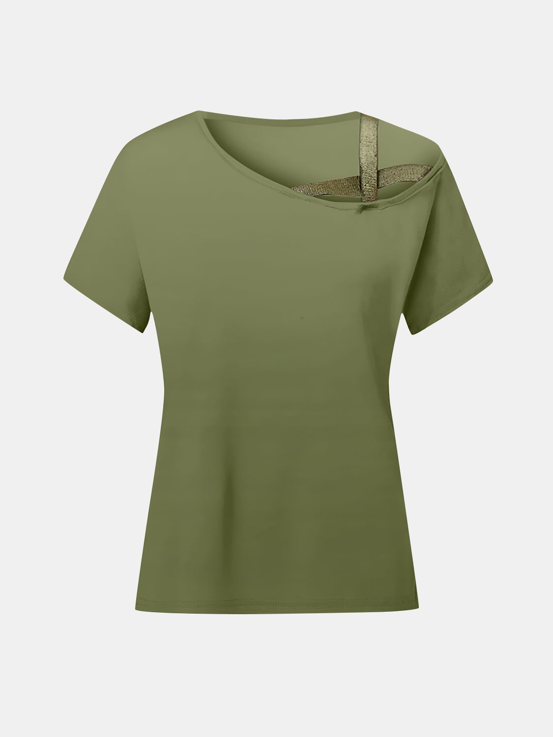 Asymmetrical Neck Short Sleeve T-Shirt-Angel Casuals