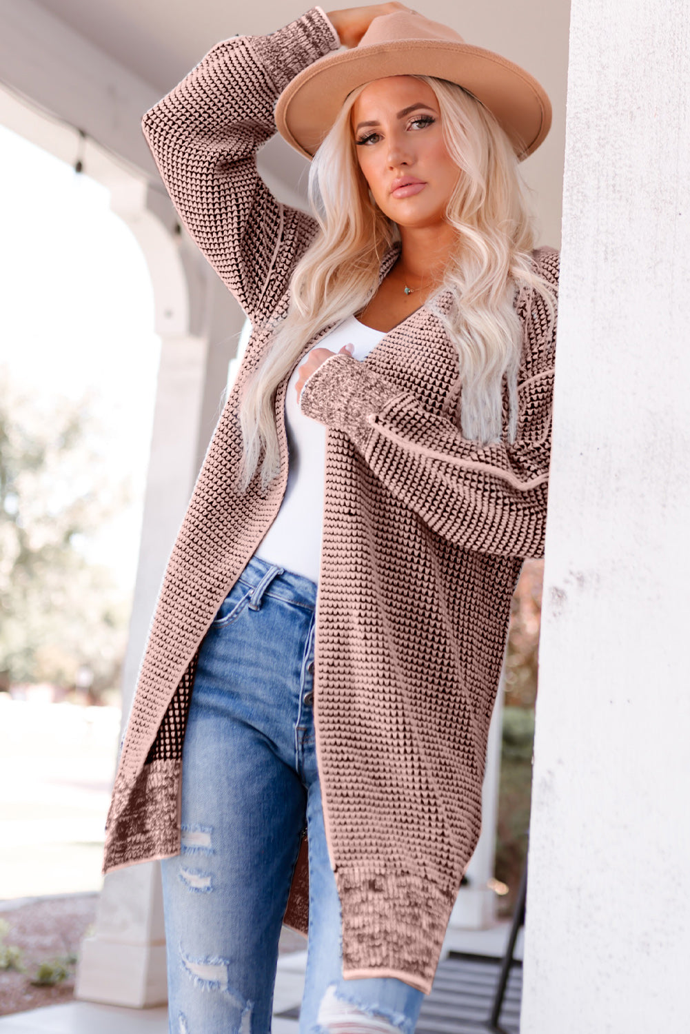 Woven Right Heathered Open Front Longline Cardigan-Angel Casuals