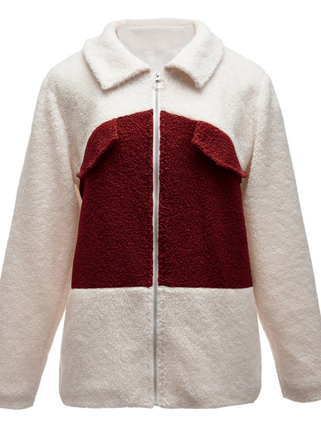 Ivy Lane Plush Contrast Zip Up Coat-Angel Casuals