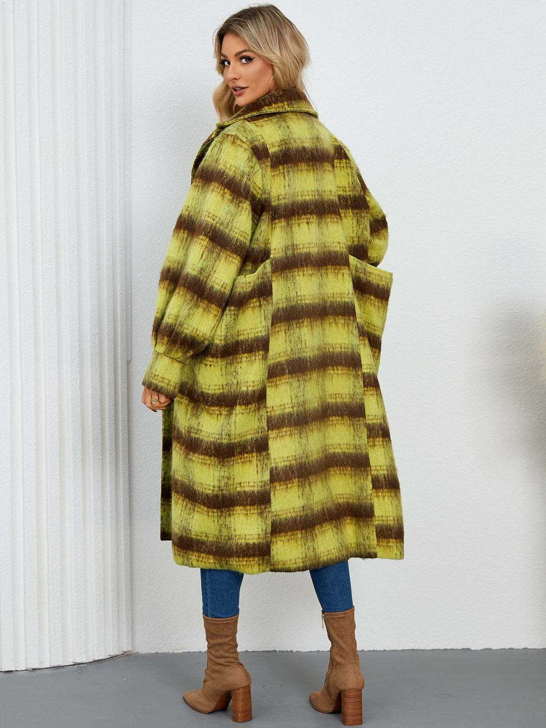 Contrast Double-Breasted Long Sleeve Longline Coat-Angel Casuals