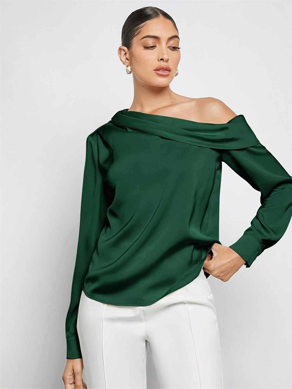 Ruched One Shoulder Long Sleeve Top-Angel Casuals