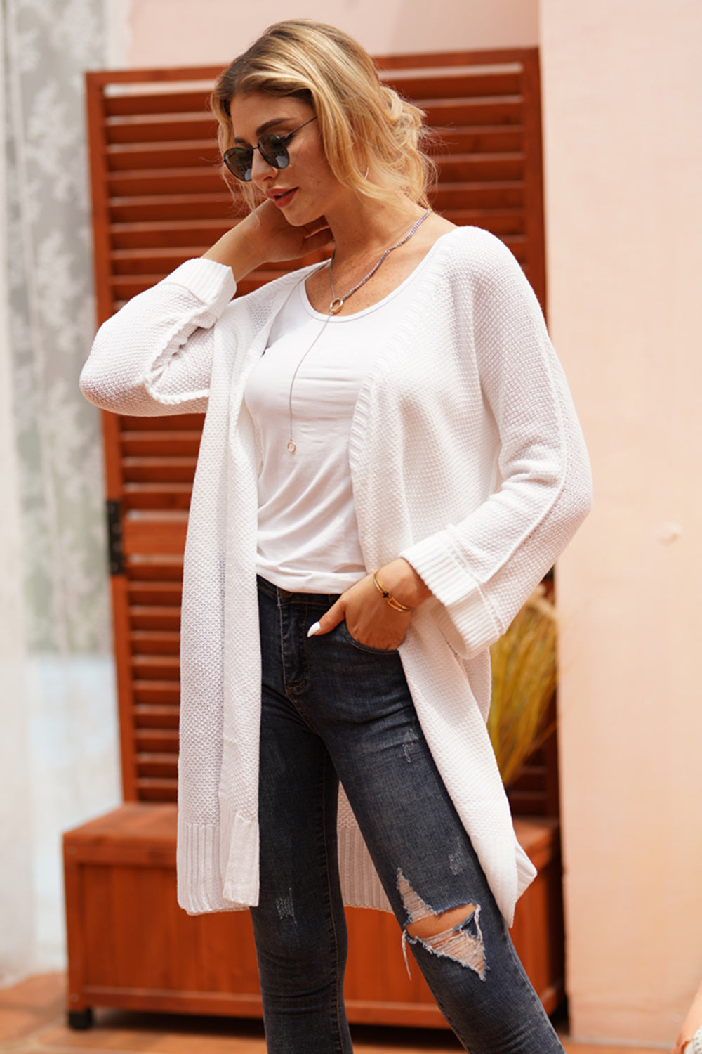 Open Front Long Sleeve Cardigan-Angel Casuals
