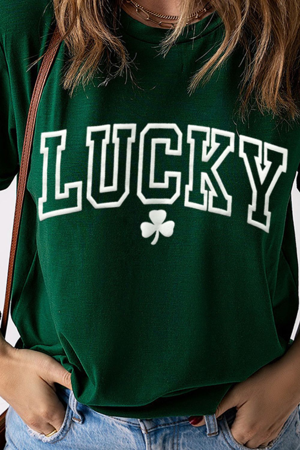 LUCKY Round Neck Short Sleeve T-Shirt-Angel Casuals