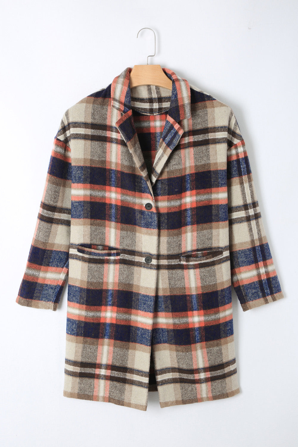 Plaid Longline Jacket with Pockets-Angel Casuals