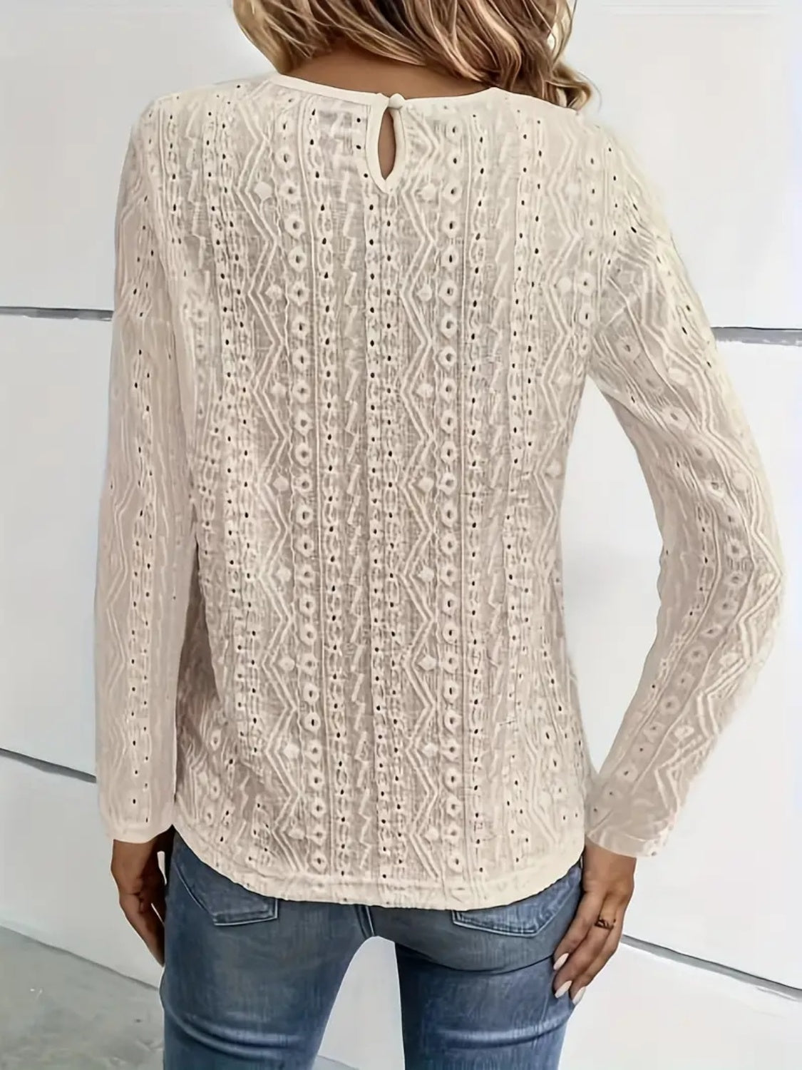 Lace Eyelet Long Sleeve Top-Angel Casuals